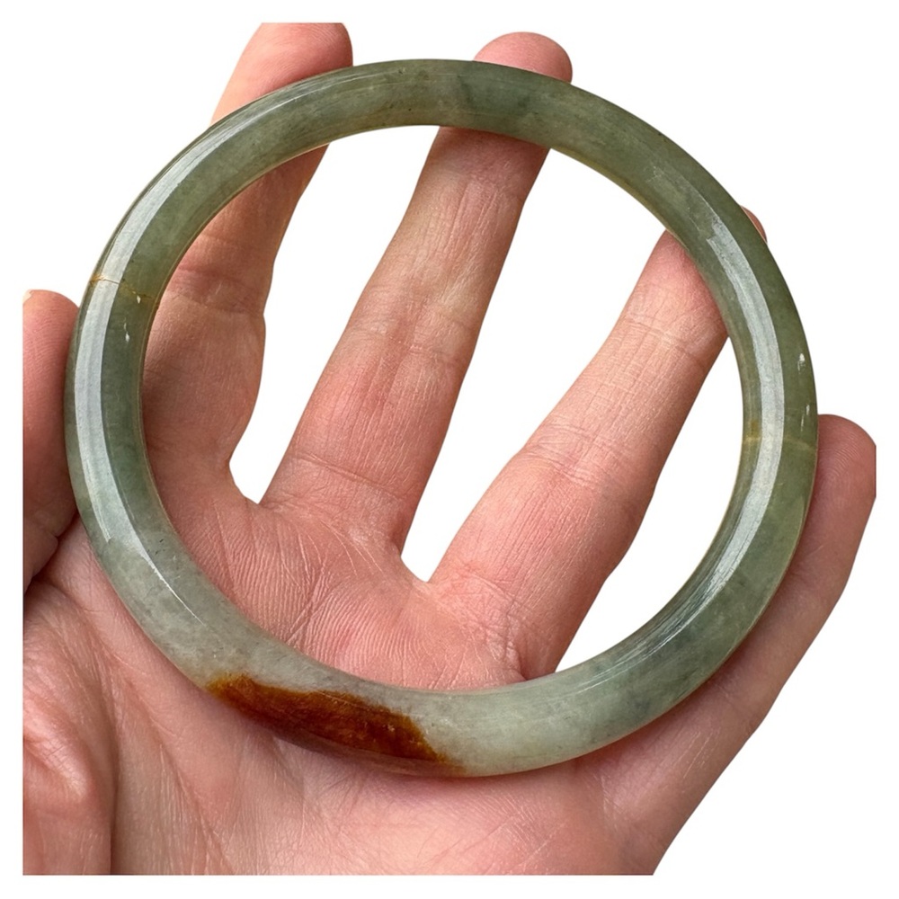 Grade A Green Jadeite Jade Bangle Bracelet - Natural Large Green with Red